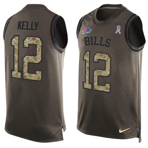 Nike Bills #12 Jim Kelly Green Men's Stitched NFL Limited Salute To Service Tank Top Jersey - Click Image to Close